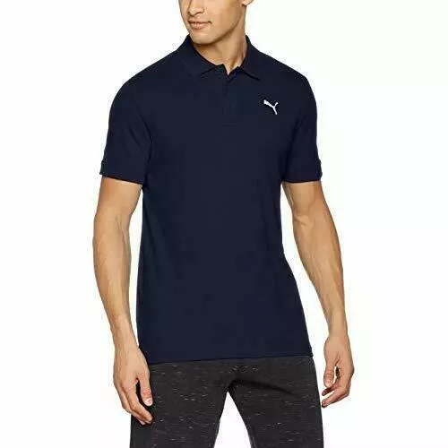 NWT Men s Puma ESS Jersey Polo Shirt Cotton Cat Logo PEACOAT NAVY BLUE