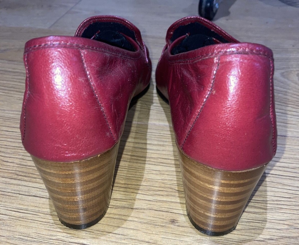 Vintage 1970s/1980s Red Leather Tassel Loafers by Morlands, Stack Heels, UK 5 8