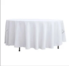 108” round white polyester tablecloth nwt