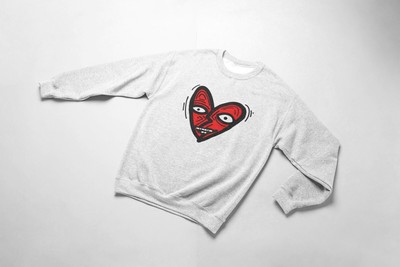 Smiling Red Heart Grey Crewneck Sweatshirt