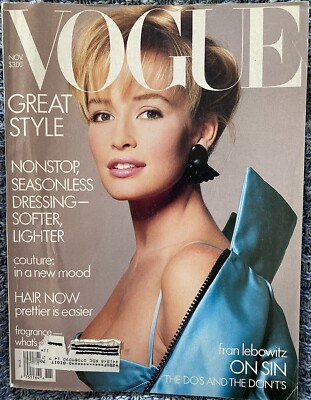 Fabulous Vintage Vogue Magazine November 1986 Christy Cindy Fran Lebowitz 80s Ad