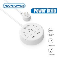 Travel Power Strip 3Outlet 2USB 5ft Extension Cord Desktop Charging Station