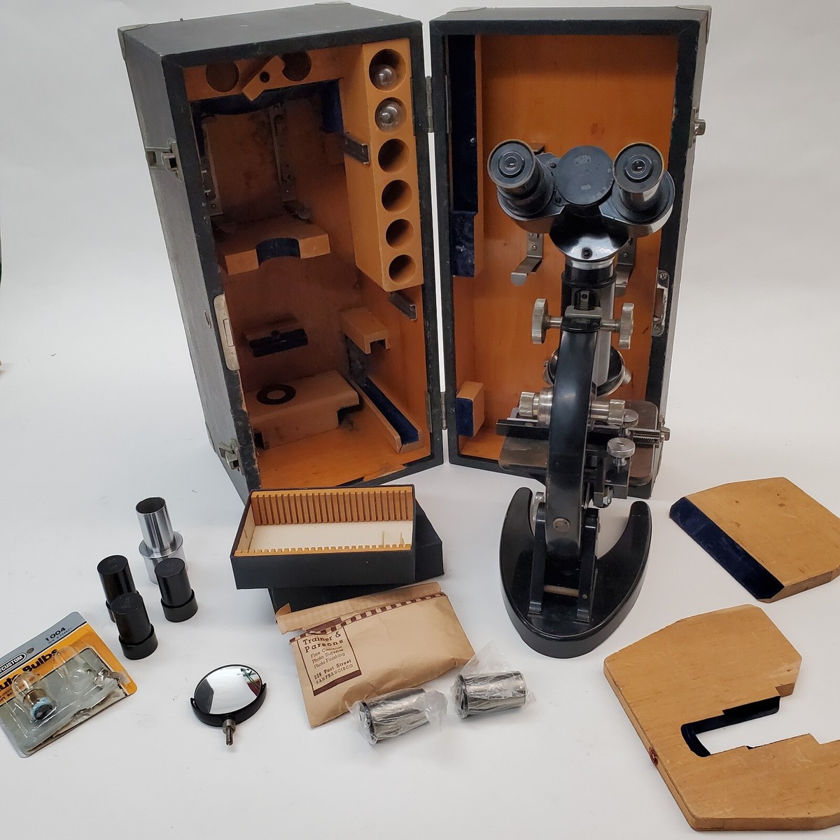 Antique CARL ZEISS Jena Germany Microscope No252003 w/ Cabinet