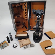 Antique CARL ZEISS Jena Germany Microscope No252003 w/ Cabinet Optics Accsories