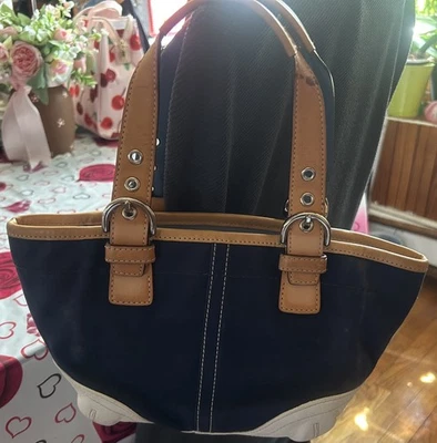 Navy Blue Leather Coach Purse for sale - eBay
