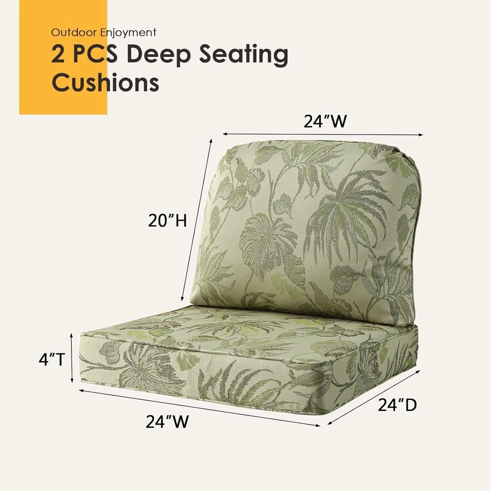 Juego de 2 Cojines para Muebles de Patio - Cojines de Asiento y Respaldo Profundos para Exterior 24x24, Dar Foto 4 de 4