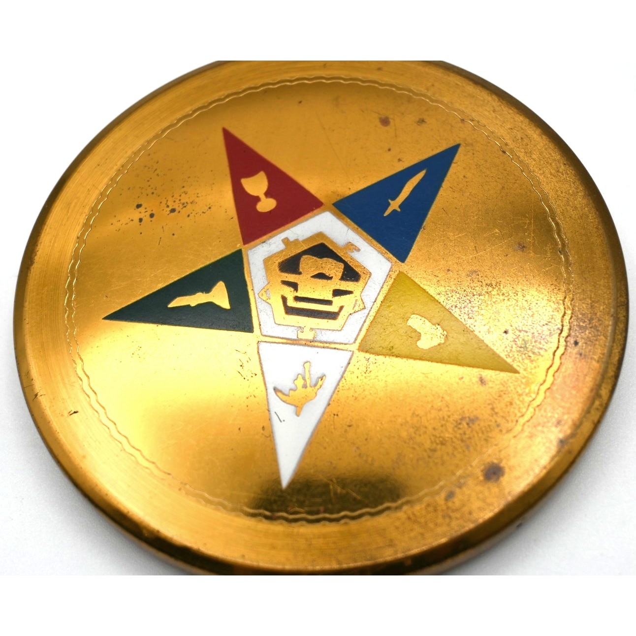 Vintage Dorset Fifth Avenue Compact 1950s Brass Enamel Eastern Star Fraternal