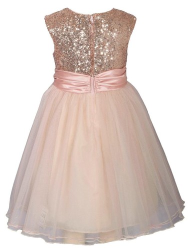 NEW Bonnie Jean Girls Size 4 "BLUSH PINK SEQUINS SATIN BOW" Mesh Dress NWT - Picture 3 of 4