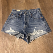 Levi's 501 Women's Blue Denim Cut Off Shorts W23 High Rise 5-Pocket Button