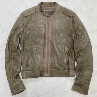 Amplee Lee S Leather Single Rider Jacket Khaki Lamb Skin Vintage Good Condition