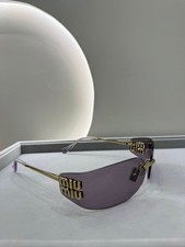 Miu Miu Rimless Shield Sunglasses Purple Lens Gold Logo Statement Designer