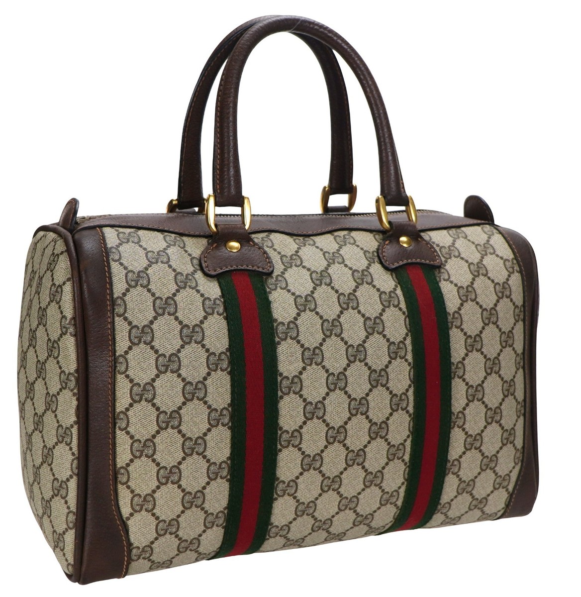 Vintage GUCCI Web GG Monogram Coated Leather Weekender Boston Tote