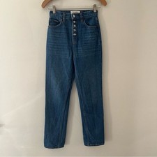 Reformation Jeans Cynthia Button Fly High Rise Straight Jeans Blue Size 24