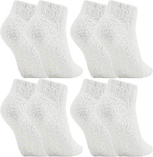4 Pack Non Slip Hospital Socks for Women Men Non Slip Ankle Fuzzy Socks Thick Wa
