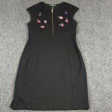 Lauren Ralph Lauren dress Size 6 Embroidered Floral Black Sleeveless Midi Casual