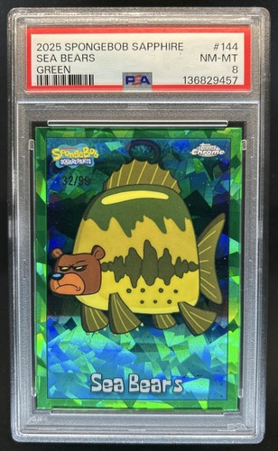2025 Topps Chrome SpongeBob Sapphire Sea Bears Green Refractor #/99 PSA 8