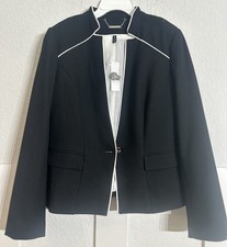 White House Black Market Women  s Black Signature Blazer - Size 10 White Piping