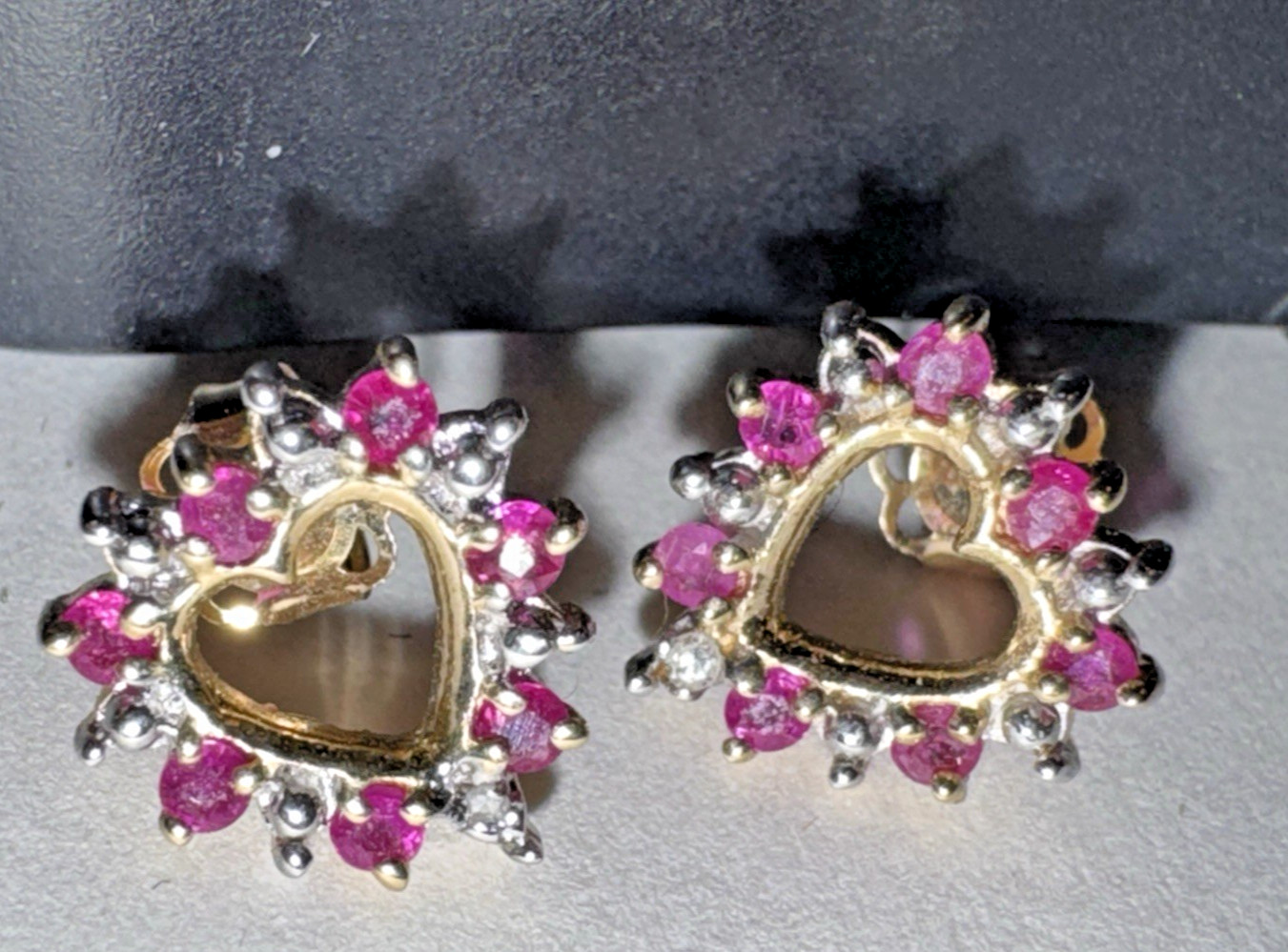 10K Gold, Ruby  Heart Shape STUD PIERCED EARRINGS - image 1