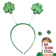 St Patrick's Day Headband Sparkling Green Clover Glitter Hairbands Elastic