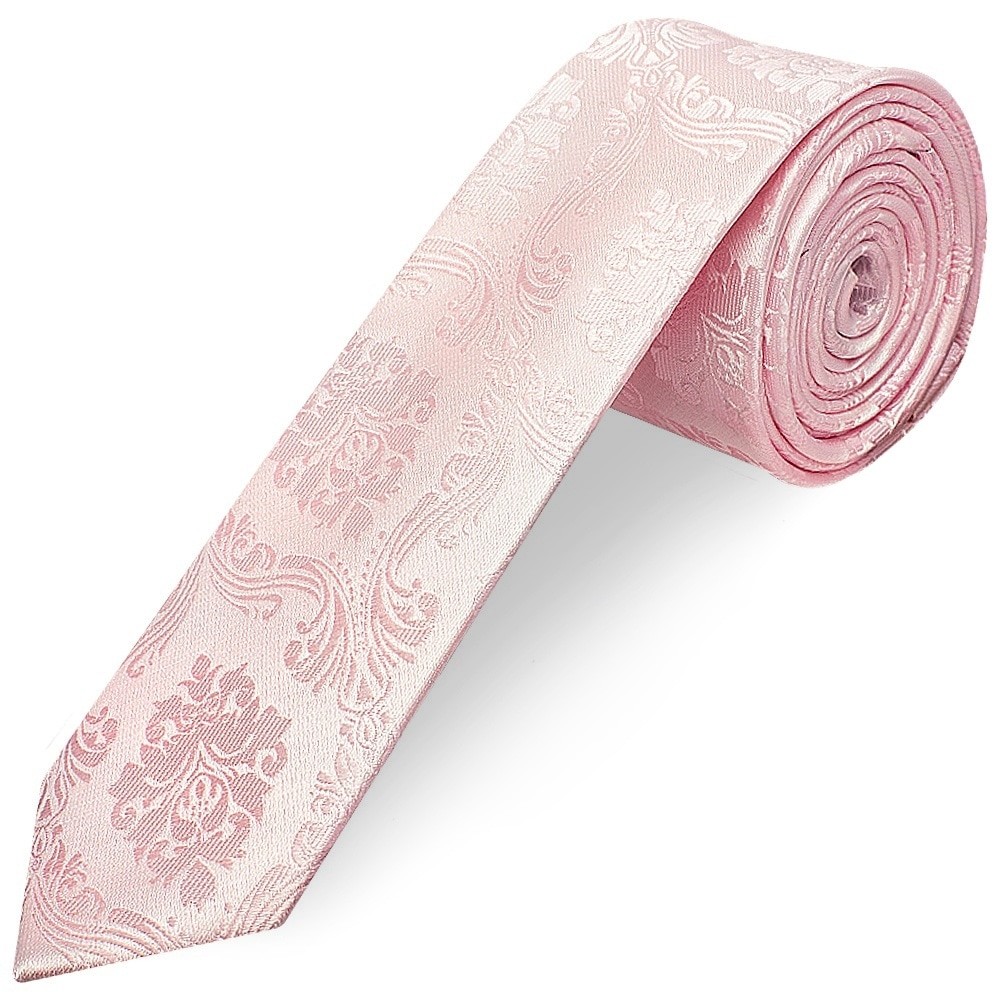 TIES R US Blush Pink Paisley Skinny Men's Tie Slim Tie Thin Tie Wedding Tie