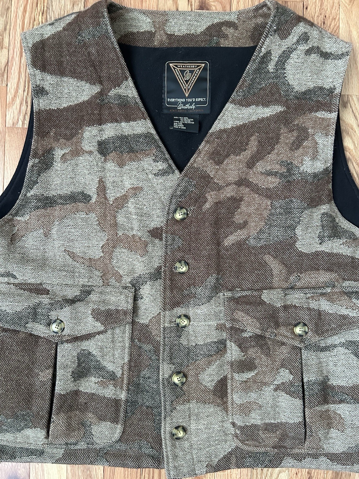 Weatherby Hunting Vest Mens 2XL Wool Blend Camo With Pockets Lined Outdoors