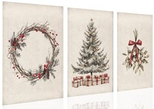 Rustic Christmas Wall Art Gallery Set of 3 Vintage Festive Canvas Poster Holi...