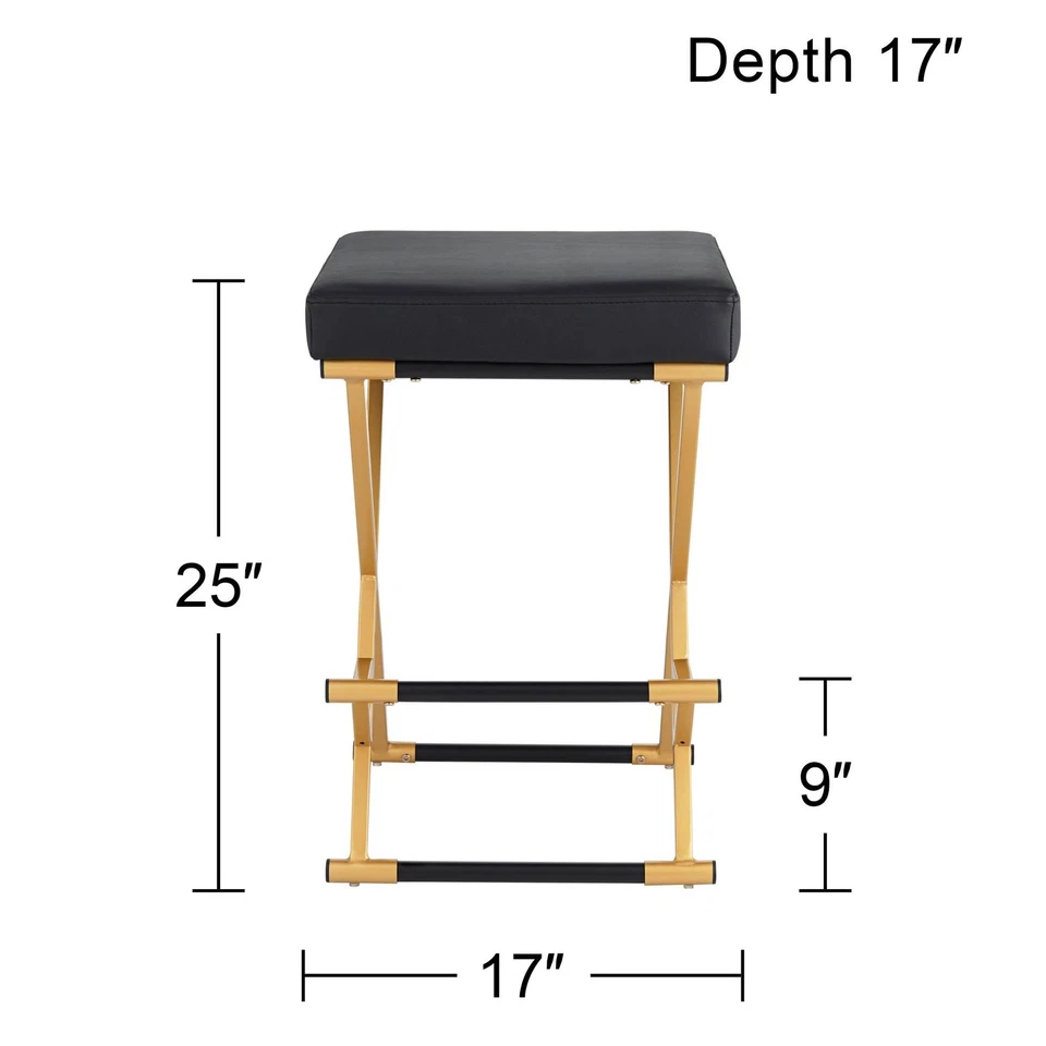 Carter Metal Bar Stool Gold 25" High Black Cushion for Kitchen Counter Island - Image 4 of 4
