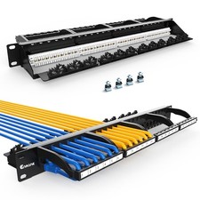 24 Port Patch Panel CAT6 1U 19 Rackmount RJ45 Punch Down Network Cable