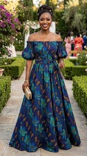 African Print long circle Dress: Shirred Ankara Cotton Dress
