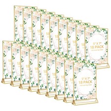 18 Pack Gold Acrylic Sign Holder, 5x7 Inch Double Sided Clear Display Stand, ...