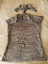 VTG Y2K The Limited Silver Gray Striped Ruffle Tie Neck Halter Fairy Top Medium