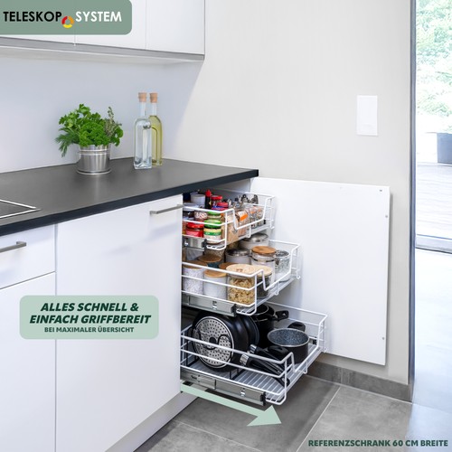 bremermann Teleskopschublade aus Metall für 40 cm Schrank mit Einlegeboden, weiß - Bild 2 von 8