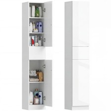 kleankin High Gloss Tall Bathroom Cabinet with Adjustable Shelves White