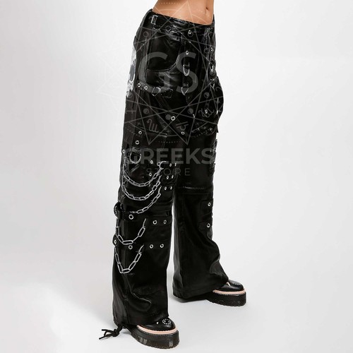 Devil Skull Black Pants Gothic Zip-Off Cargo Chain Pants Unisex Punk Streetwear - Picture 4 of 5