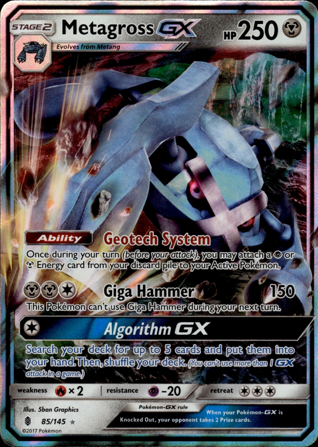 Pokemon TCG Holo Full Art Metagross GX SM - Guardians Rising 85/145