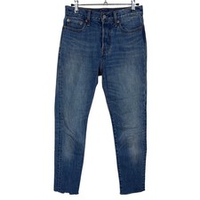 Levis Skinny Jeans Women 25 White Oak Cone Denim Button Fly Raw Hem Blue