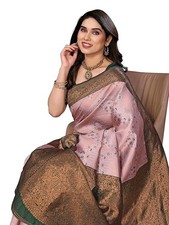 Women's Kanjivaram Style Soft Silk Banarasi Sarees With Blouse Piece