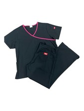 Dickies Scrub Top Womens Black With Hot Pink Trim Size XS