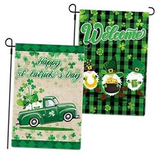2 Pieces St Patrick's Day Garden Flag 18 x 12 Inch Saint Patty's Day Welcome