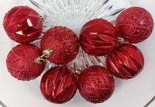 Red Shiny Ornate Textured Ornament Lot Of 8 Plastic Shatter Resistant Mix 2.5"