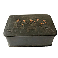 Boîte ancienne Bois Noirci japon fleurs de cerisier stylisées blackened wood box