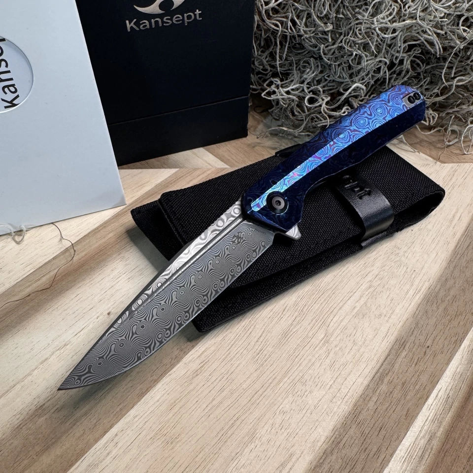 Kansept Qilin Damascus Linerlock Knife – Timascus Handle, 3.5" Damascus Blade - Image 2 of 4