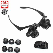 Double Eye Jewelry Watch Repair Magnifier Loupe Glasses W/ LED Light 8 Lens US