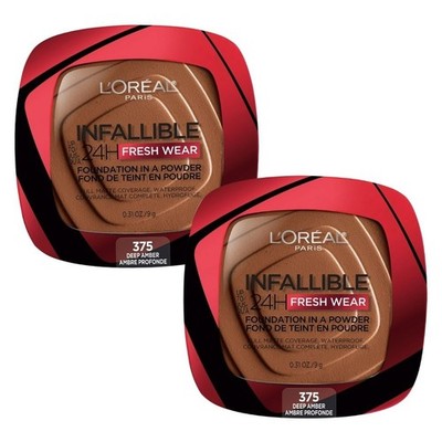 L Oreal Infallible 24H Fresh Wear Powder 375 Deep Amber   2 Pack   New