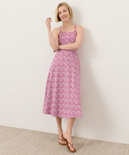 NEW PACT Organic Fit Flare Midi Dress, Block Print Pink