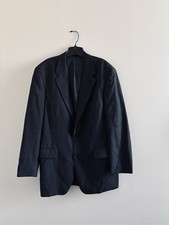 VTG Chaps Ralph Lauren Blazer Sport Coat Navy Blue Wool Plaid Mens 44T Old Money
