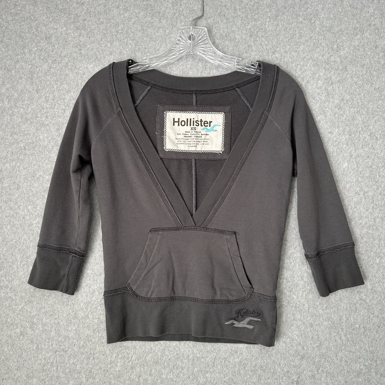 Hollister Y2K Gray Deep V Pullover with Seagull Logo Sz XS-image