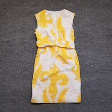 Talbots Petites Sleeveless Dress 4 Yellow White Waist Tie Pique Back Zip V Neck