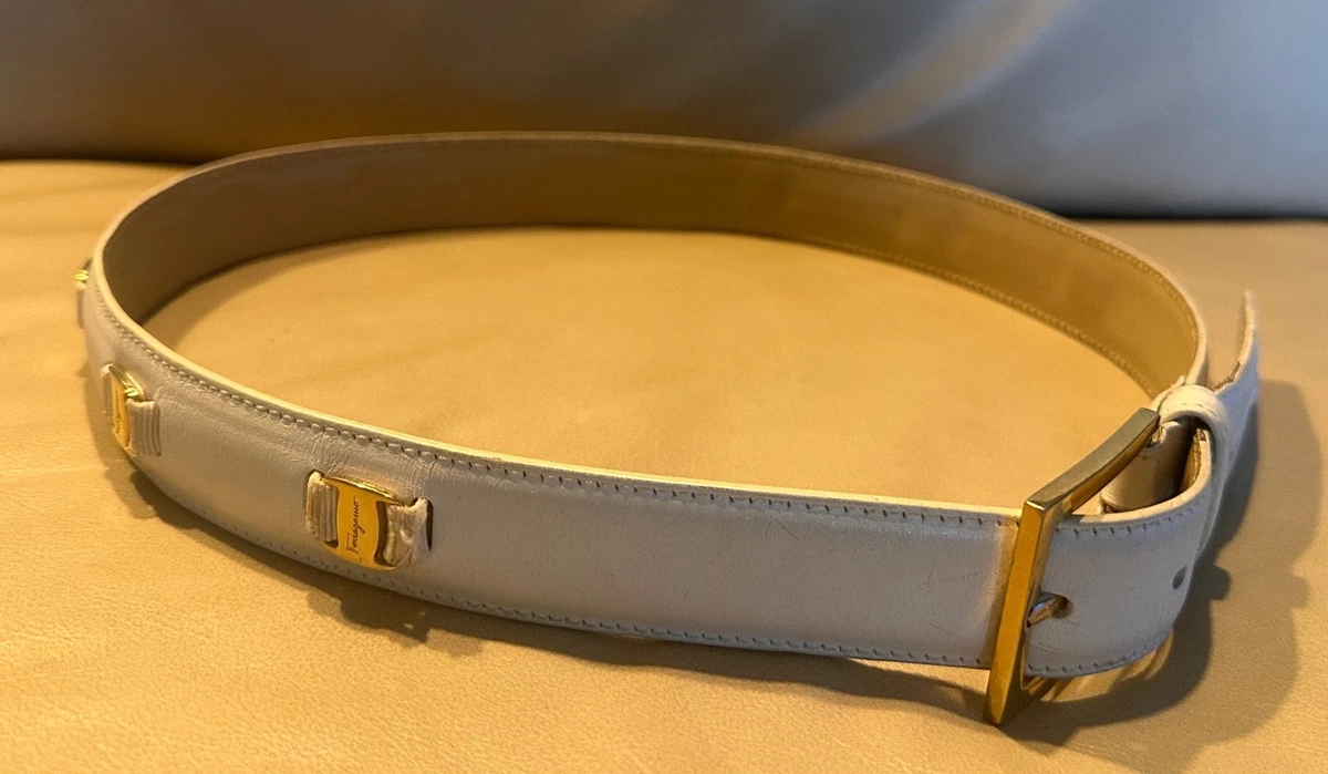 Salvatore Ferragamo Cream Leather Belt Made in Italy Luxury Designer 32 - 33.75\