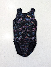 GREAT GK Elite AS Small Gymnastics Dance Leotard Metallic Pixel RAINBOW SWIRLS